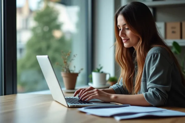 The image shows a person successfully working on a laptop, representing making money fast online for free.