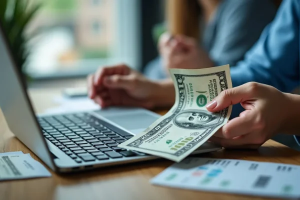 The image shows a laptop and smartphone displaying earnings, illustrating make money online daily payout options.