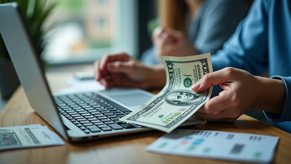 The image shows a laptop and smartphone displaying earnings, illustrating make money online daily payout options.