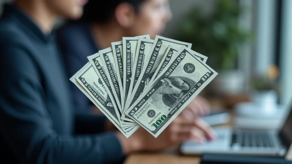 The image shows a person happily counting cash from a laptop, representing making money online the same day.