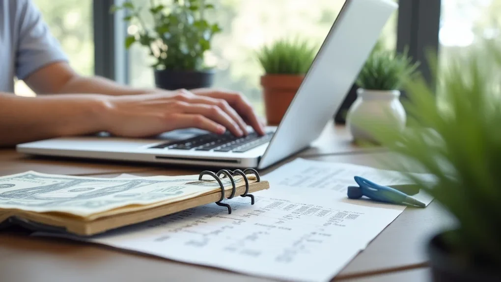 The image shows a person comfortably working on a laptop at home, illustrating simple ways to make money online.