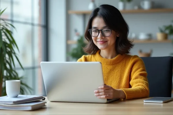 The image shows a person happily using a laptop at home, suggesting ways to make money online now.